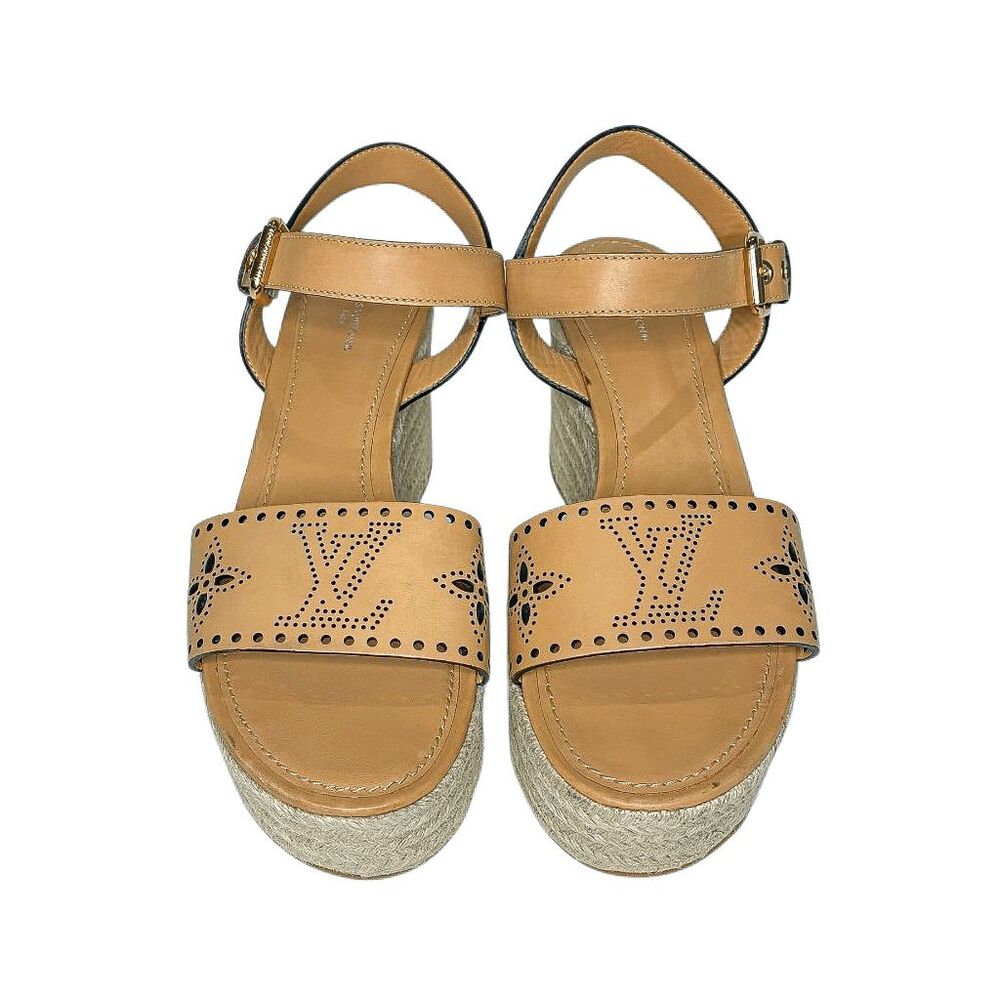 Louis Vuitton Starboard Wedge Cut Out Logo Sandals EU 40 Tan Espadrille Platform - Picture 2 of 10